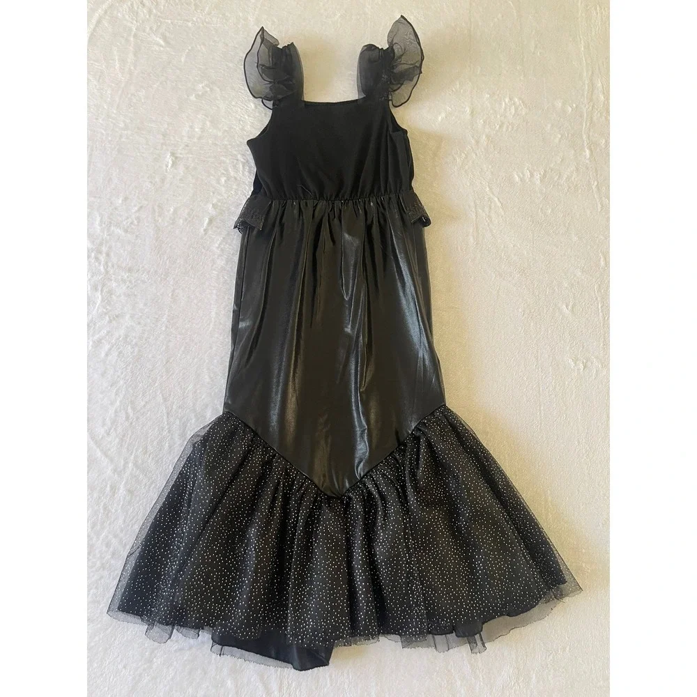 Skeleton Mermaid Halloween Costume Kids Size 100 4T Black Silver Glitter Gown